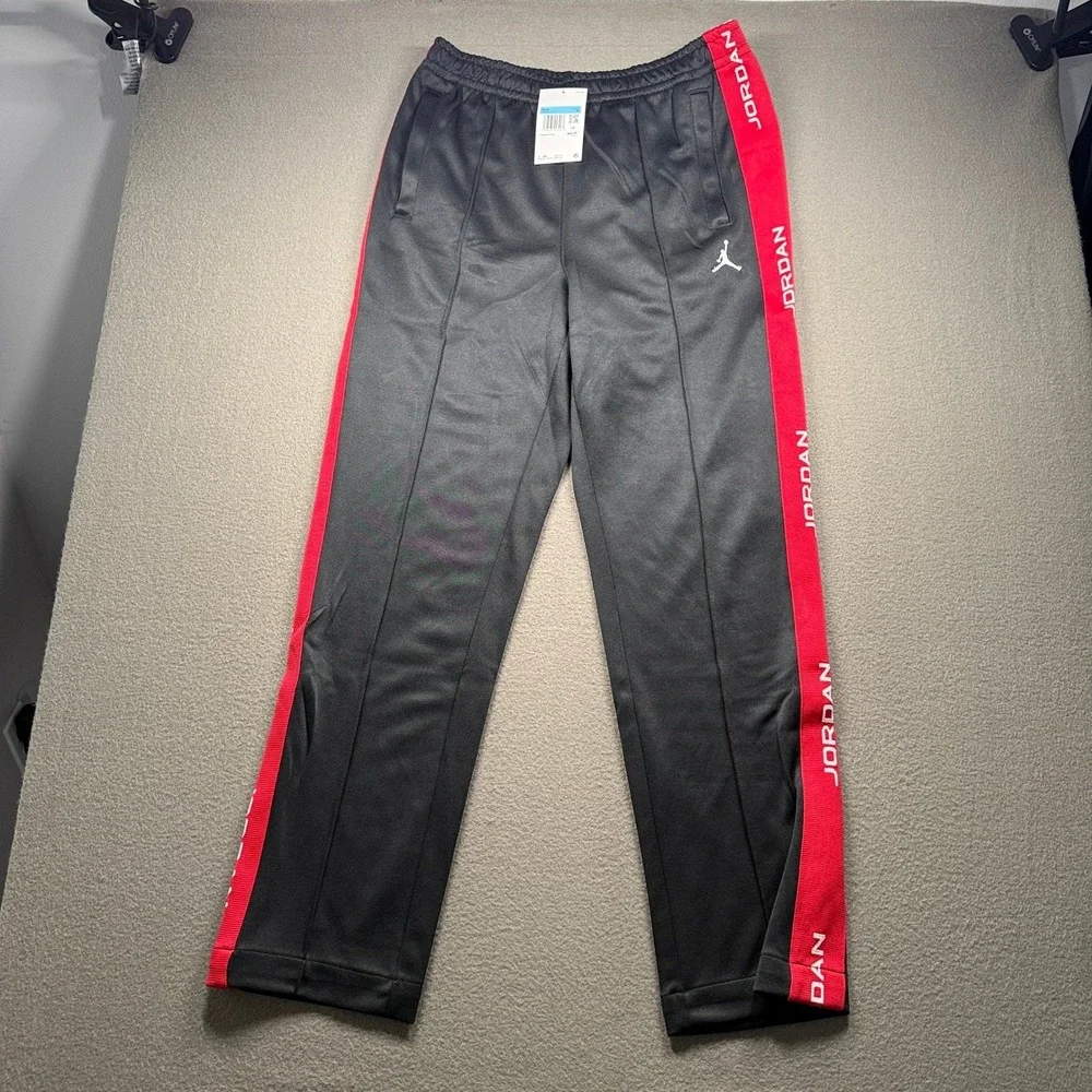 Jordan Track Pants Mens Size Medium Black Red Side Stripe HF9341-011